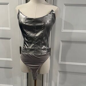 Fashion Nova Metallic Silver Bodysuit